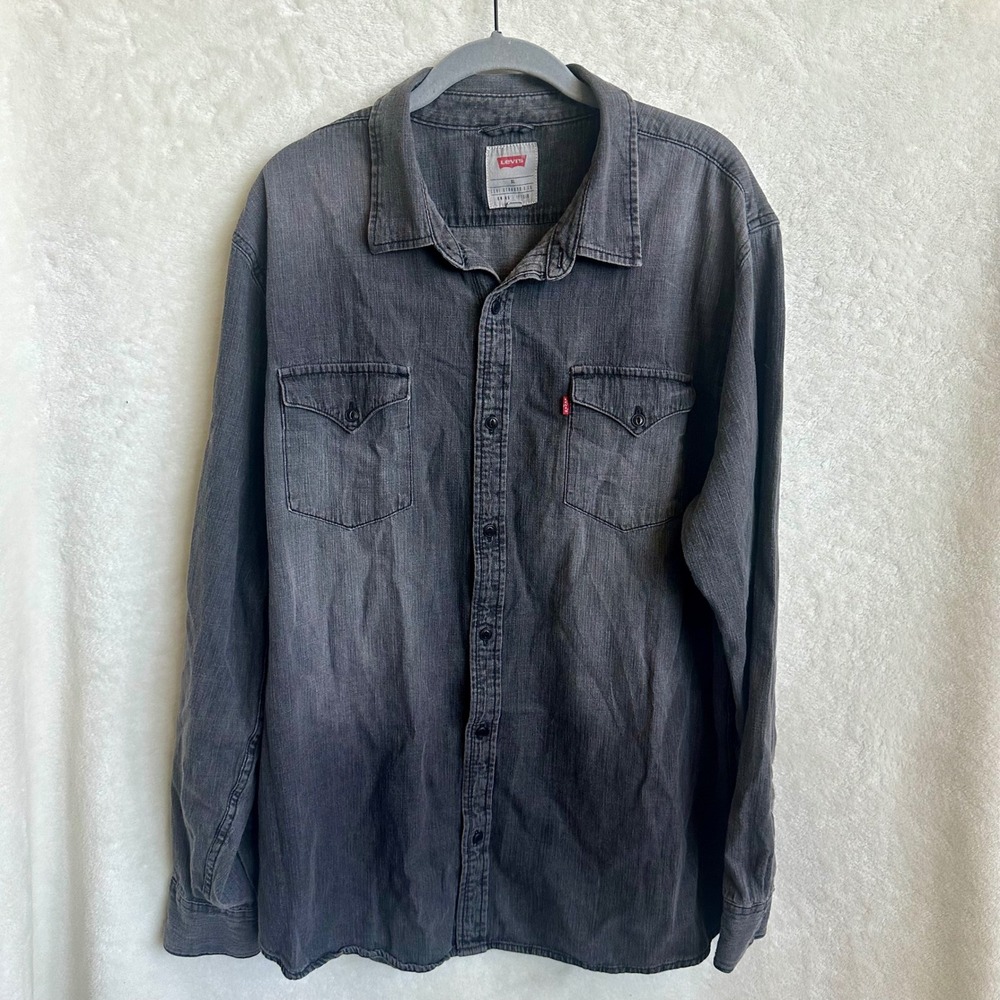 Levi's Faded Black Denim Western Button Down Shirt Men's Size XL Long‎ Sleeve